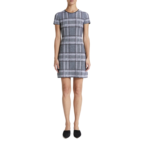 Theory Plaid Short-Sleeve Merino Wool Mini Dress