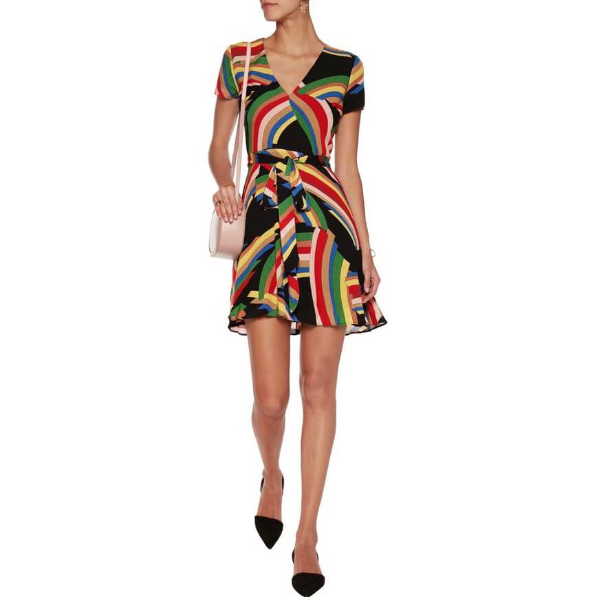 Alice + Olivia Adrianna Rainbow Print Wrap Mini Dress