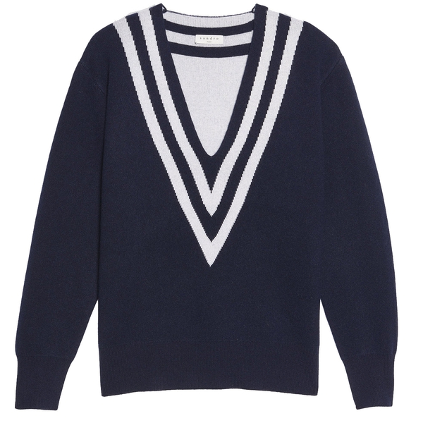 Sandro Platine Oversized Stripe V-Neck Sweater – evaChic