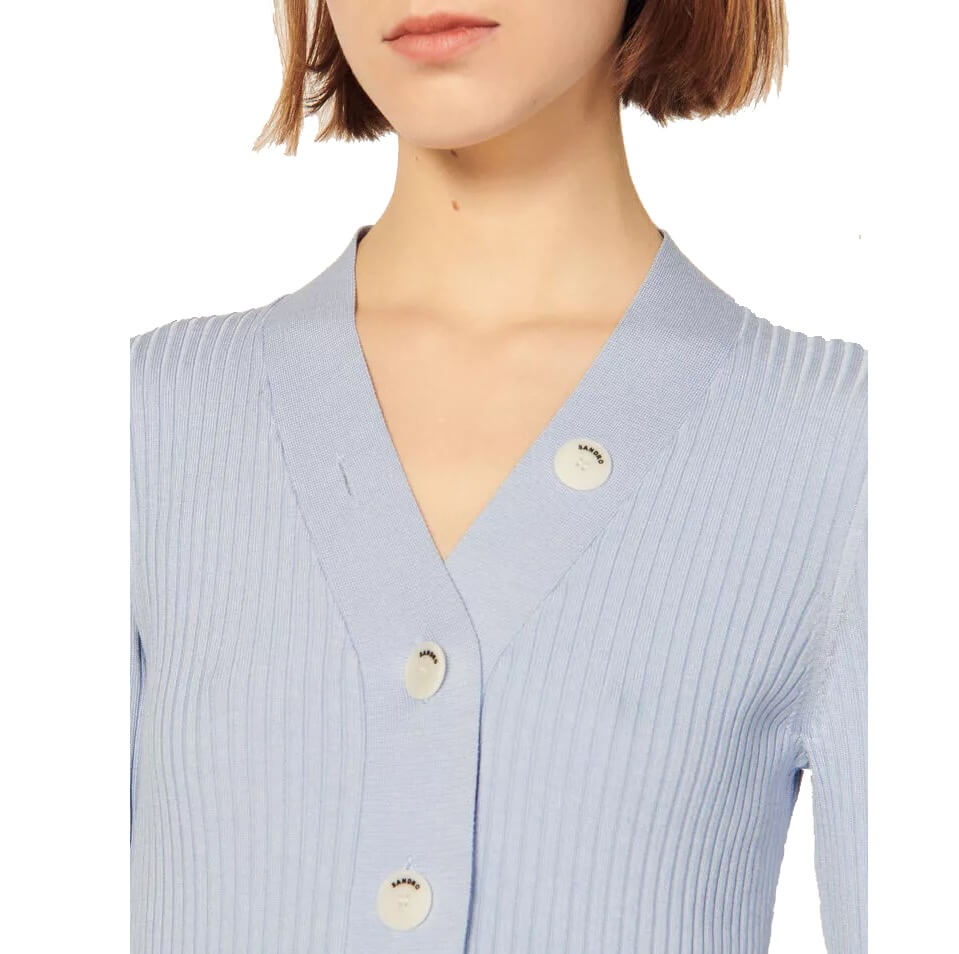 Sandro Gabrielle Ribbed Fine-Knit Buttoned Cardigan – evaChic