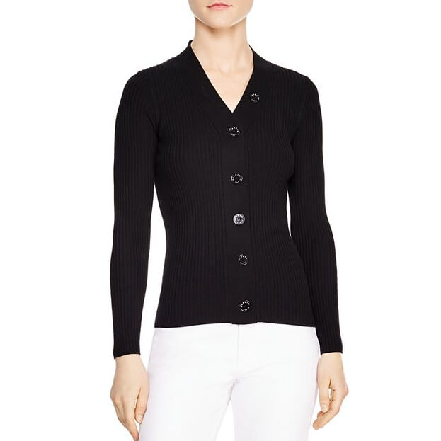 Sandro Gabrielle Ribbed Fine-Knit Buttoned Cardigan – evaChic