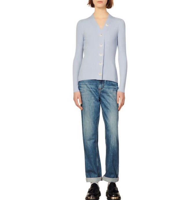 Sandro Gabrielle Ribbed Fine-Knit Buttoned Cardigan