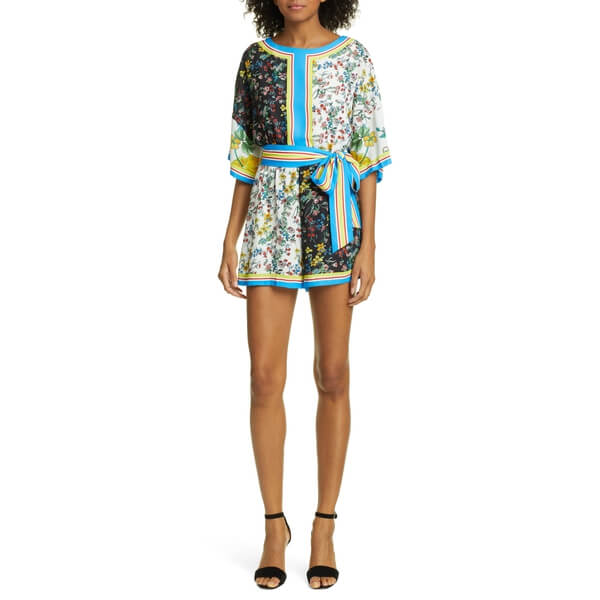 Alice Olivia Bowie Mix Pattern Belted Romper