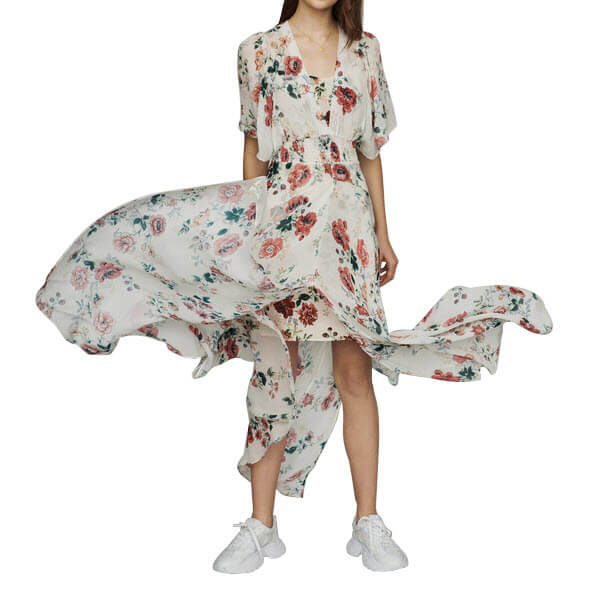 Maje Rachelle Asymmetric Hem Floral Print Maxi Dress