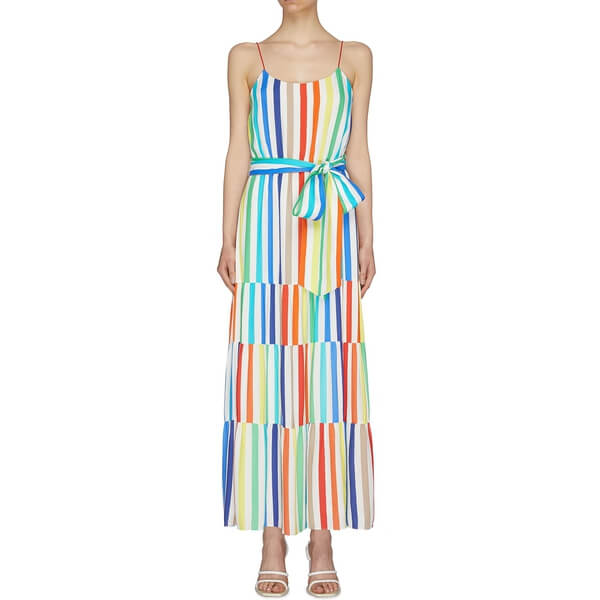 Alice + Olivia Janan Tiered Rainbow-Stripe Maxi Dress