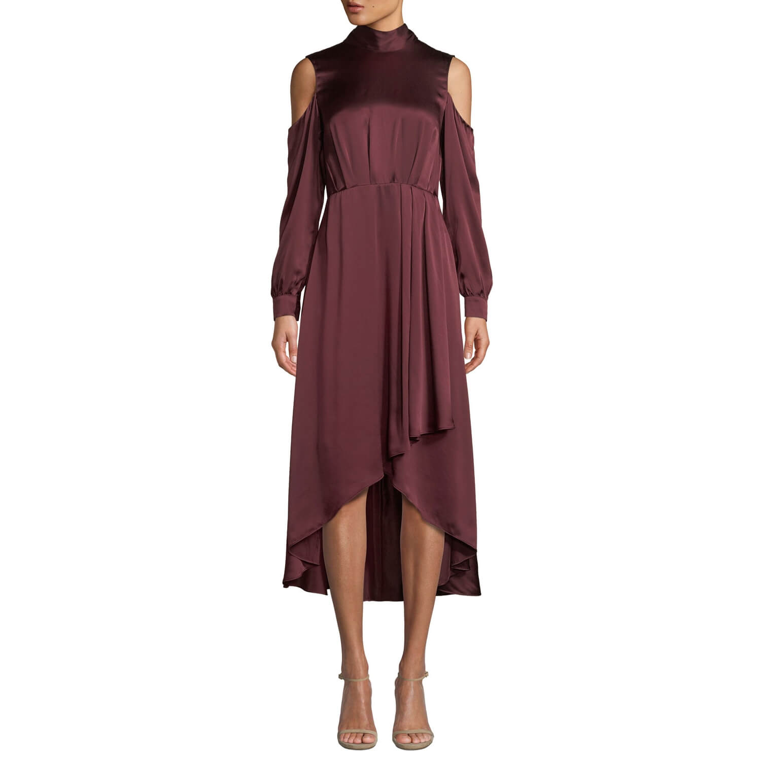 Diane von Furstenberg Silk Satin High-Low Mockneck Midi Dress