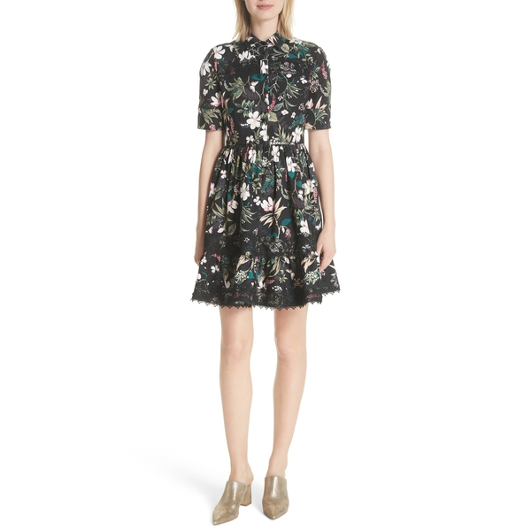 Kate Spade New York Botanical Lace-Inset Poplin Dress