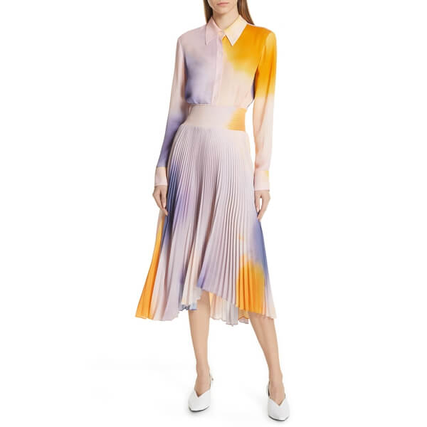 A.L.C. Sonali Smocked Tie-Dye Plissé Midi Skirt