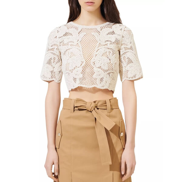 Maje Ibiza Collection Leona Open-Knit Crop Top
