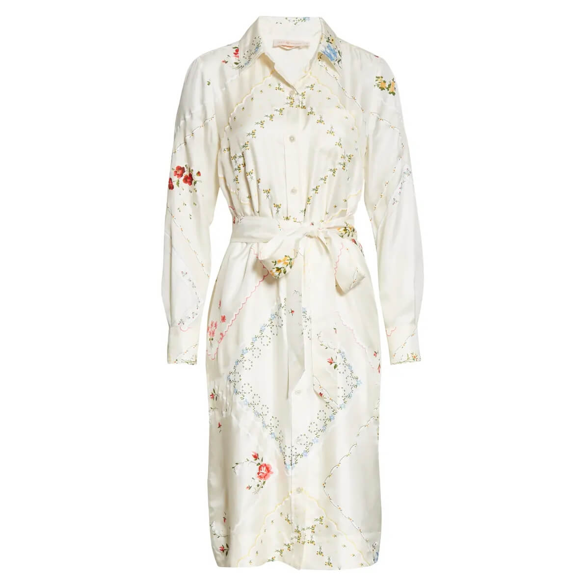 Tory Burch Afternoon Tea Floral Long-Sleeve Silk Shirtdress – evaChic