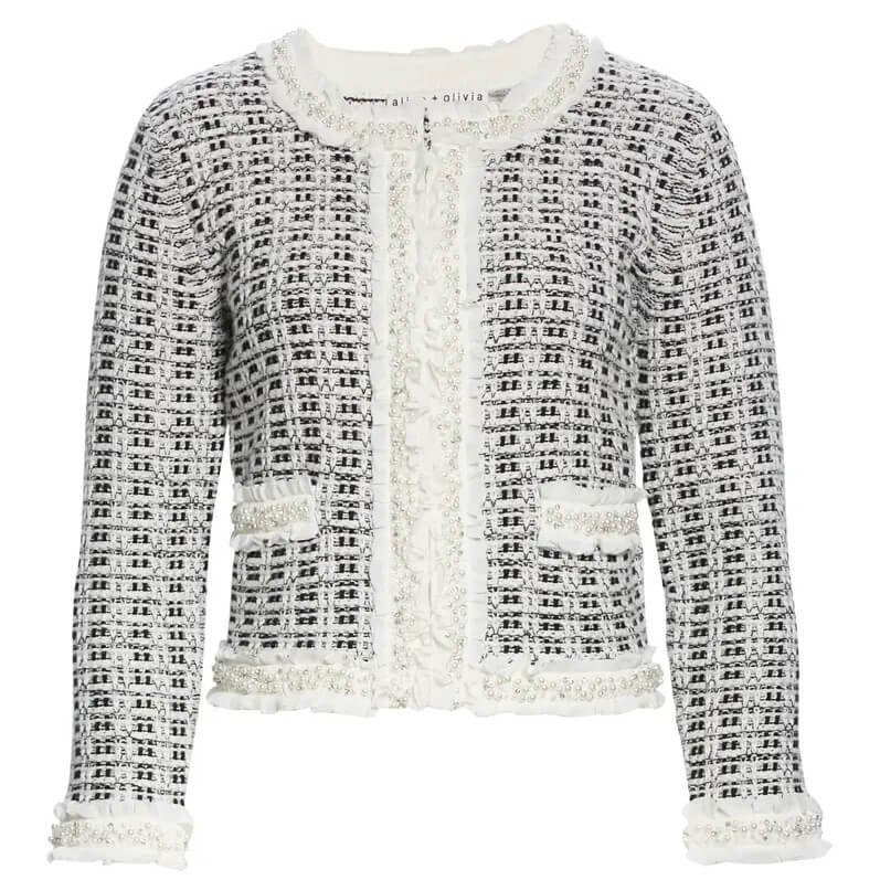 Alice + Olivia Georgia Embellished Tweed Sweater Jacket – evaChic