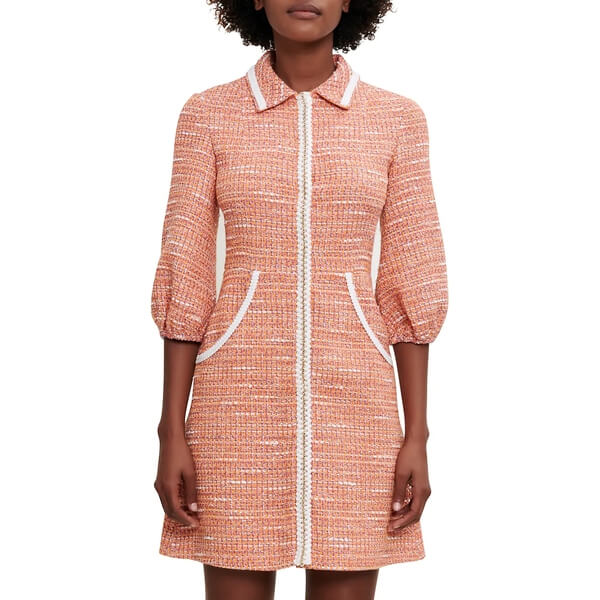 Maje Rimoda Three-Quarter Sleeve Tweed Dress