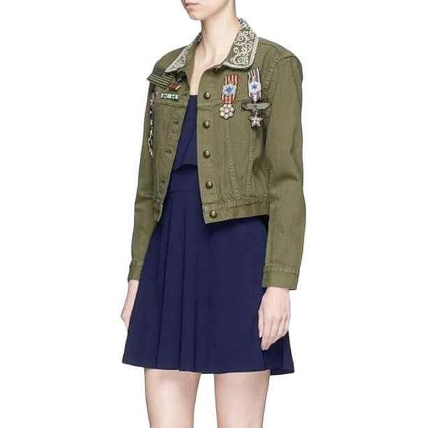 Alice + Olivia Chloe Embroidered Cropped Army Jacket
