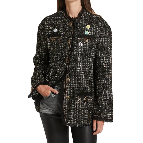 R13 Slouch Tweed Embellished Jacket