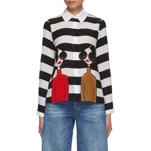 Alice + Olivia Striped Stace Face Willa Placket Blouse – evaChic