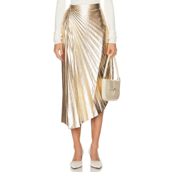A.L.C. Tori Metallic Vegan Leather Pleated Skirt